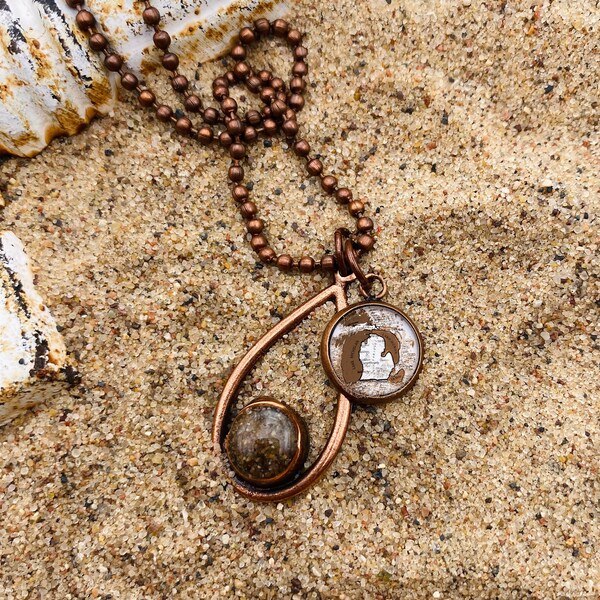 Great Lakes Beach Sand Necklace With Michigan Charm You Choose Your Lake In Copper