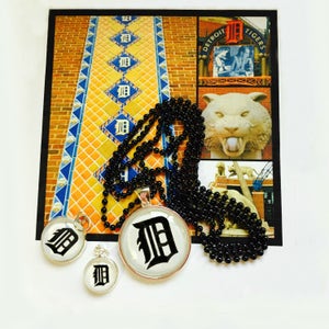 Detroit Tiger Charm with Black 30&quot; Ball Chain You Choose Size