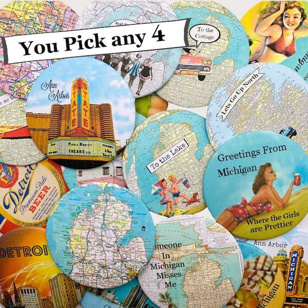 Set Of 4 Michigan Jumbo Magnets You Choose With Gift Box