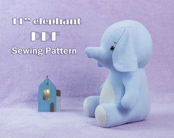 Stuffed Baby Elephant PDF Sewing Pattern & tutorial, fabric plush toys, calf elephant pattern, baby gifts, sewing project ideas