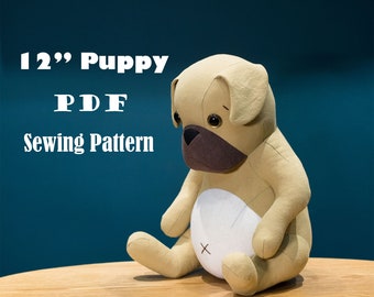 Sitting Puppy Dog - Stuffed animal PDF sewing pattern & instructions | Bulldog plush toys | sewing projects