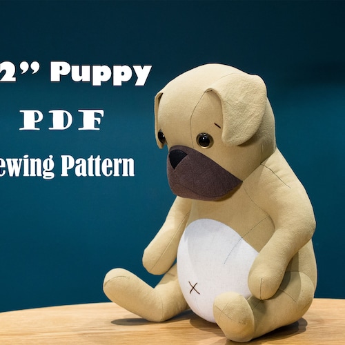 Sitting Puppy Dog - Stuffed animal PDF sewing pattern & instructions | Bulldog plush toys | sewing projects