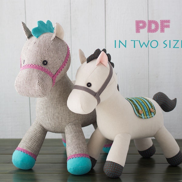 Peluche - Poney, patron de couture PDF et tutoriel | Motif cheval en peluche | Idées cadeaux faites maison | Projets de bricolage | Modèle de peluche