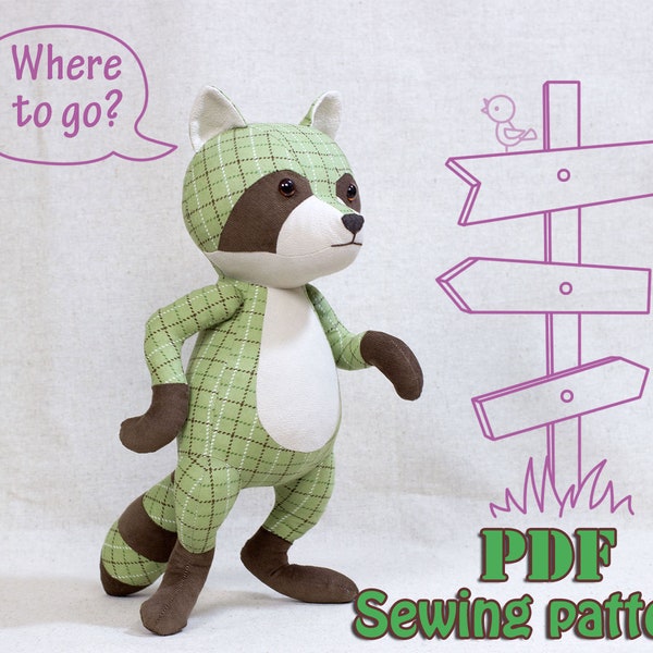 Stuffed Racoon Pattern & tutorial  PDF sewing pattern stuffed animal plush toy softies doll pattern homemade project