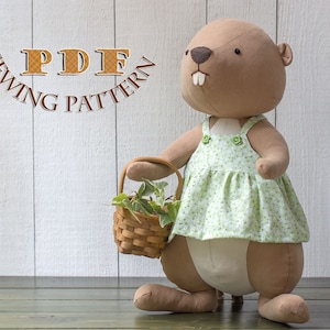 Patron de couture Marmotte en peluche - Peluche à faire soi-même avec robe d'été (PDF)