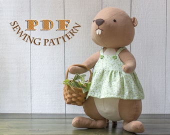 Stuffed Groundhog Sewing Pattern – DIY Plush Toy with Sundress (PDF)