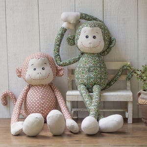 Hugging Monkey PDF sewing patterns & tutorials Stuffed animals DIY projects Gift ideas fabric toys E-patterns Softies image 2