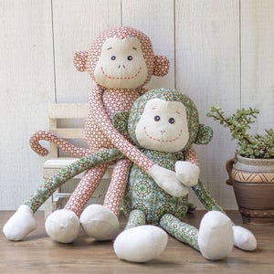 Hugging Monkey PDF sewing patterns & tutorials Stuffed animals DIY projects Gift ideas fabric toys E-patterns Softies image 1