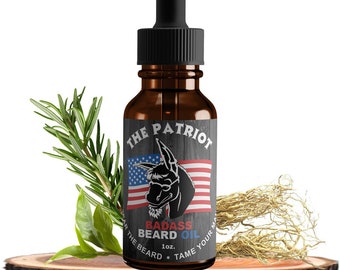 The Patriot Badass Beard Oil- Conditions, Softens, Shines: 100% Natural Organic Ingredients