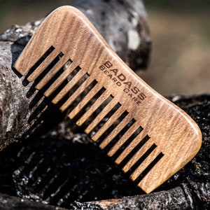 Wood Beard Comb - Hand Carved Sandalwood - Wide Tooth Design