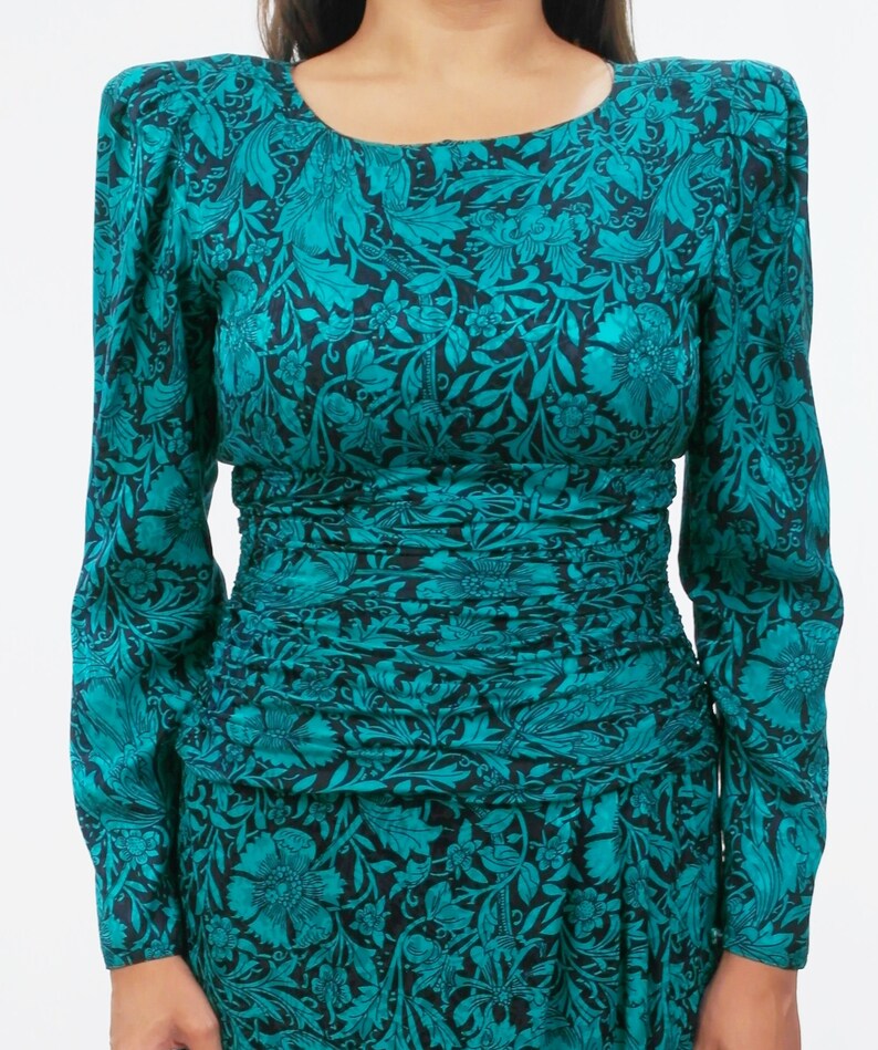 1960s-1980s Vintage TurquoiseGreen /& Black Floral Dress,Retro,Pinup,Rockabilly,1970,Pencil,Mary Jane,Maggy London,Silk, Gorgeous