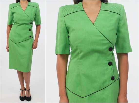 Vintage Green Dress & Black Buttons,Pinup,Rockabi… - image 1