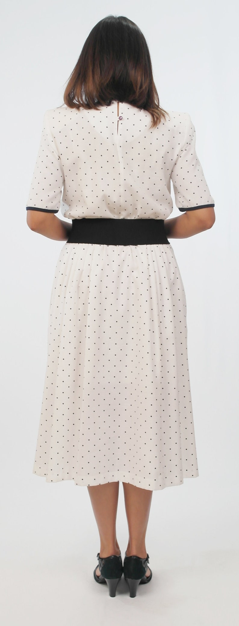 Vintage White /& Black Polka Dots Dress,1940,1950,1960,1970,Retro,Pinup,Rockabilly,Mary Jane,Cocktail,Evening Dress,Summer,Spring,Fall
