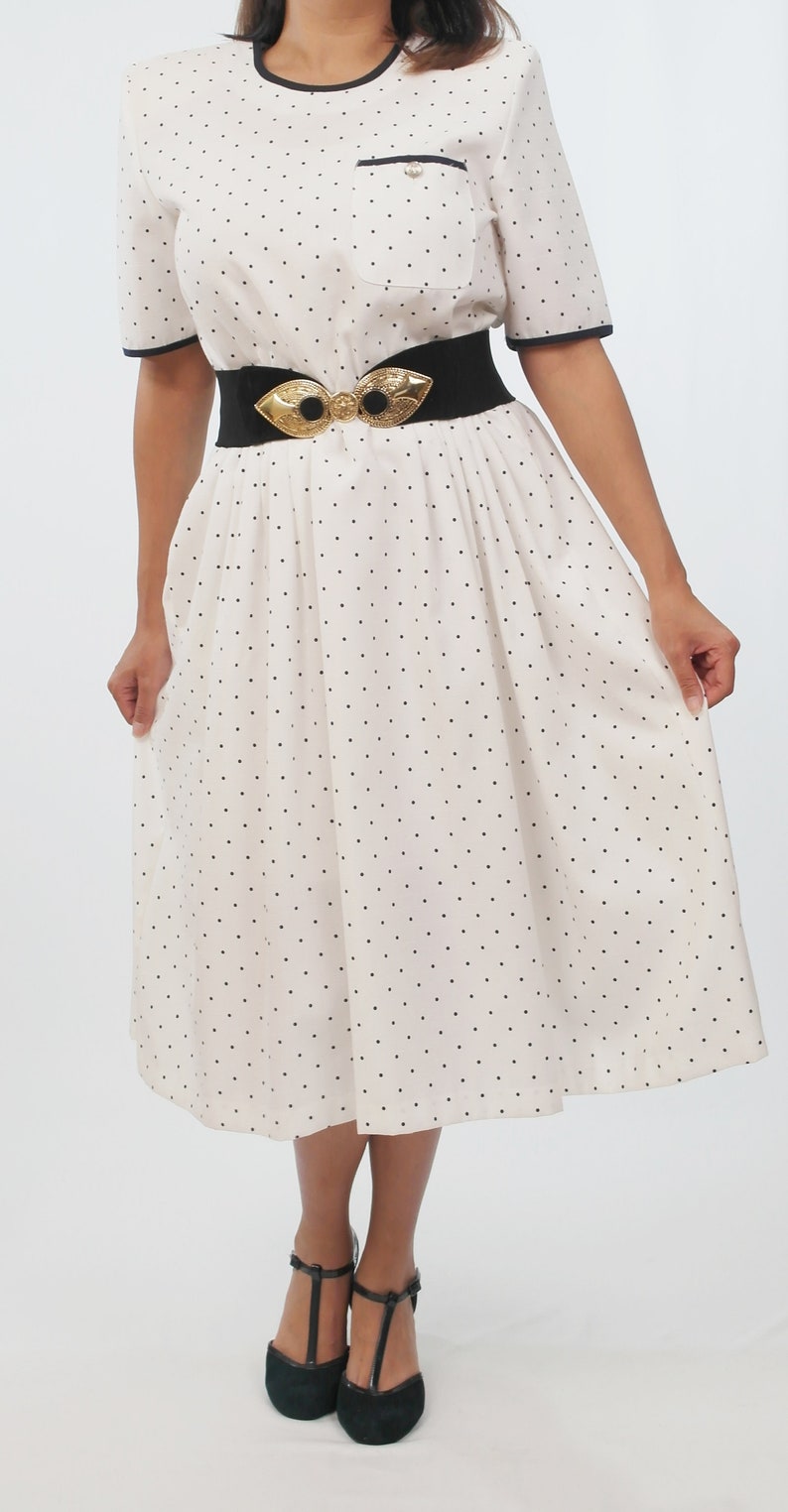Vintage White /& Black Polka Dots Dress,1940,1950,1960,1970,Retro,Pinup,Rockabilly,Mary Jane,Cocktail,Evening Dress,Summer,Spring,Fall