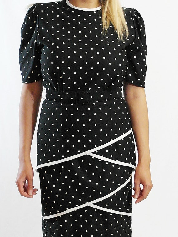 Robe Vintage Noir Et Blanc à Pois - Taille M - Style Fit & Flare - Occasion Très Bon État