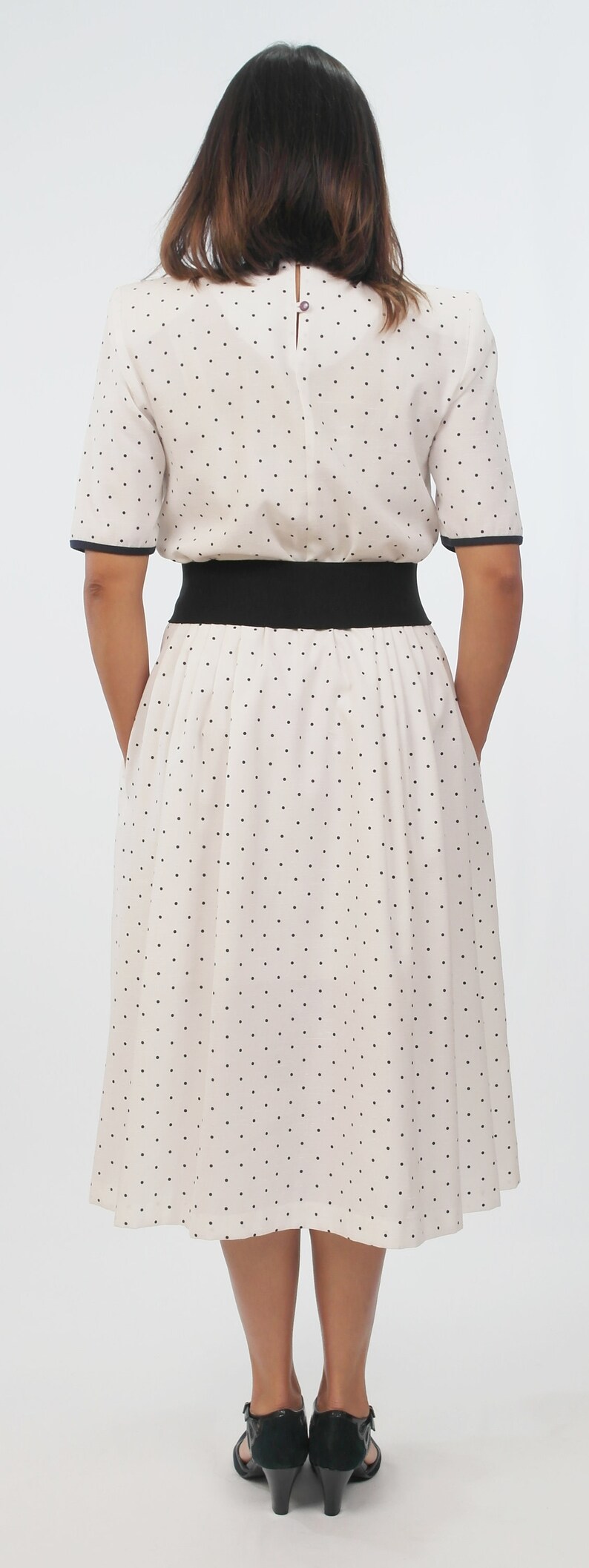 Vintage White /& Black Polka Dots Dress,1940,1950,1960,1970,Retro,Pinup,Rockabilly,Mary Jane,Cocktail,Evening Dress,Summer,Spring,Fall