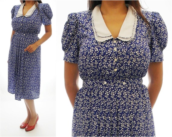 Blue & White Vintage Dress,Secretary,Dots,1930s,19