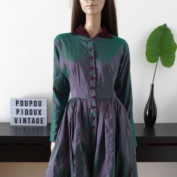 Robe TATTARACHI vert/violet métallique théâtrale taille 36 - uk 8 - us 4