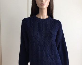 Sweater vintage girl mesh twists navy blue size 14 years