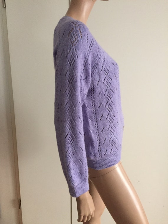 Vintage lilac purple mauve openwork cardigan vest… - image 4