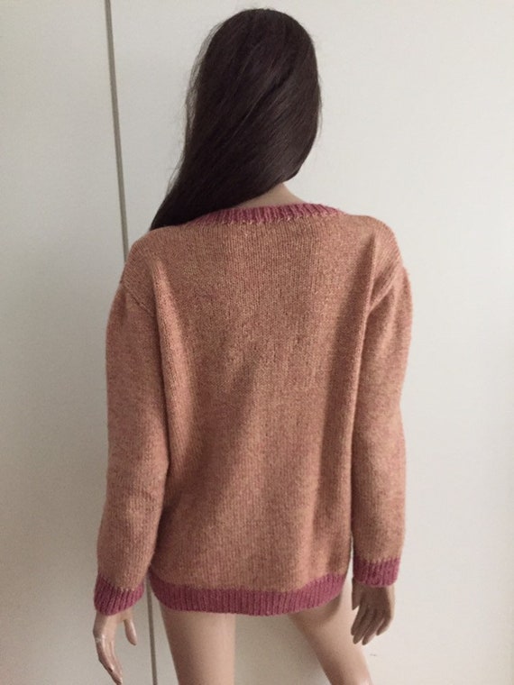 Vintage handmade wool sweater pink/ecru size L - image 4