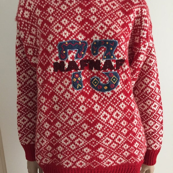 Pull vintage Naf Naf rouge blanc taille 1 en laine