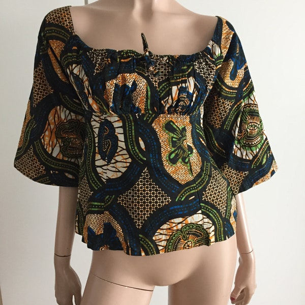 blouse manches 3/4 en wax taille S - taille 36 - multicolore