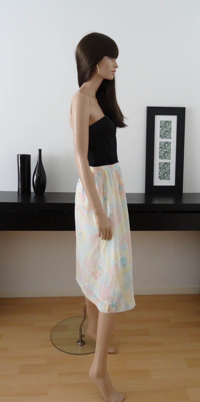 Vintage skirt 80 /'s TAN JAY pastel floral size 40-UK 12-US 8