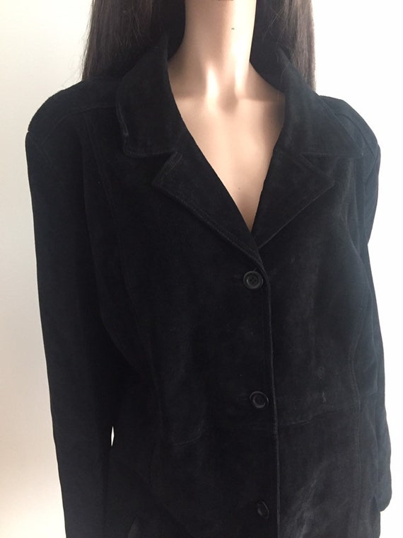 Veste manteau en daim noir taille 48 - image 3
