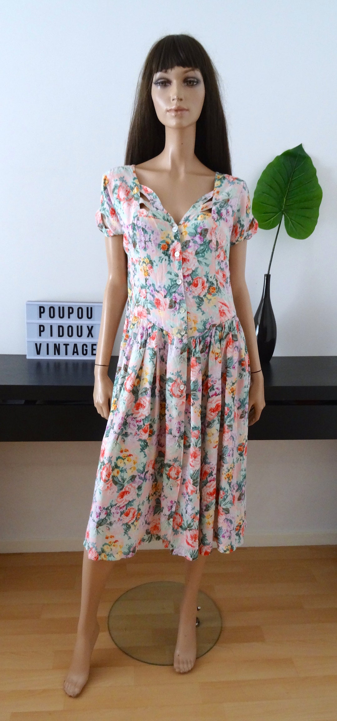 Vintage Dress WILLIAM DE FAYE Floral Size 42 Uk 14 Us 10
