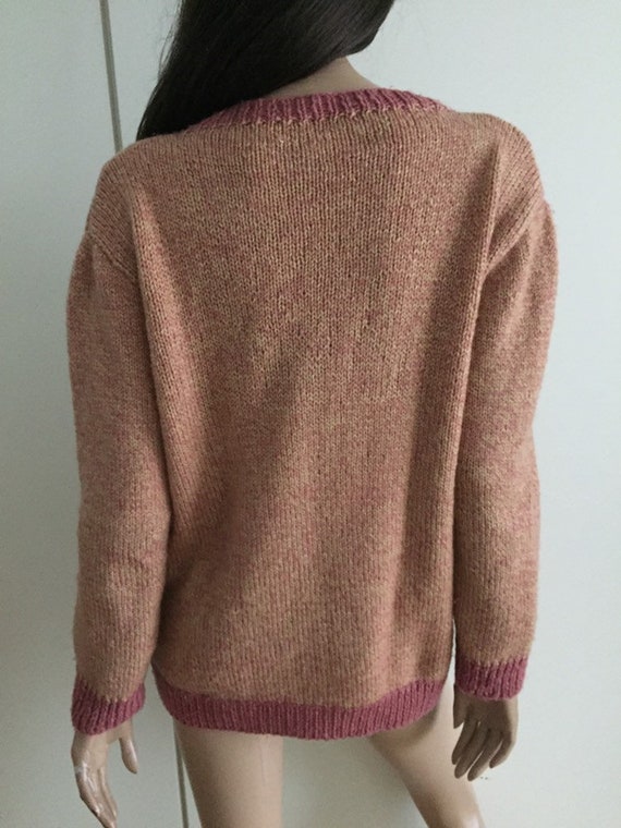 Vintage handmade wool sweater pink/ecru size L - image 6