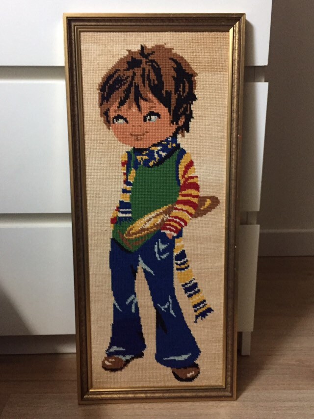 Canevas avec Cadre Petit Garcon 70's - Style Poulbot