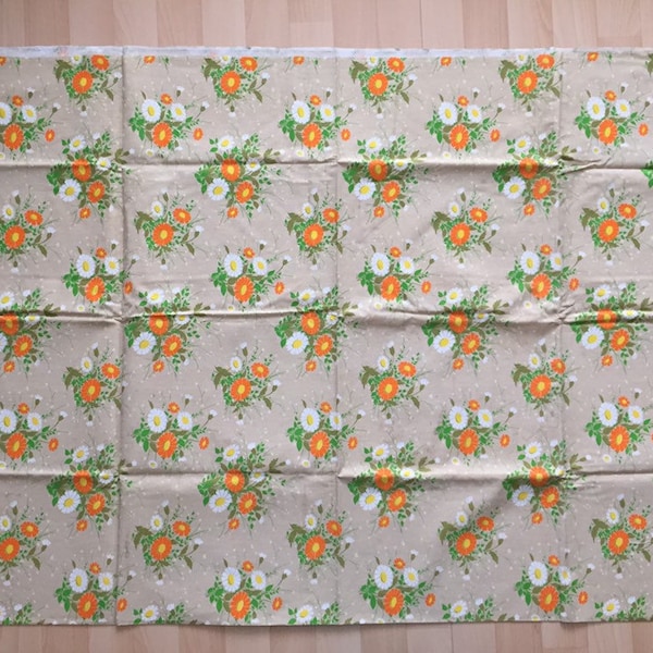 Nappe MOISSAC vintage fleuri et 8 serviettes neuf - beige orange vert