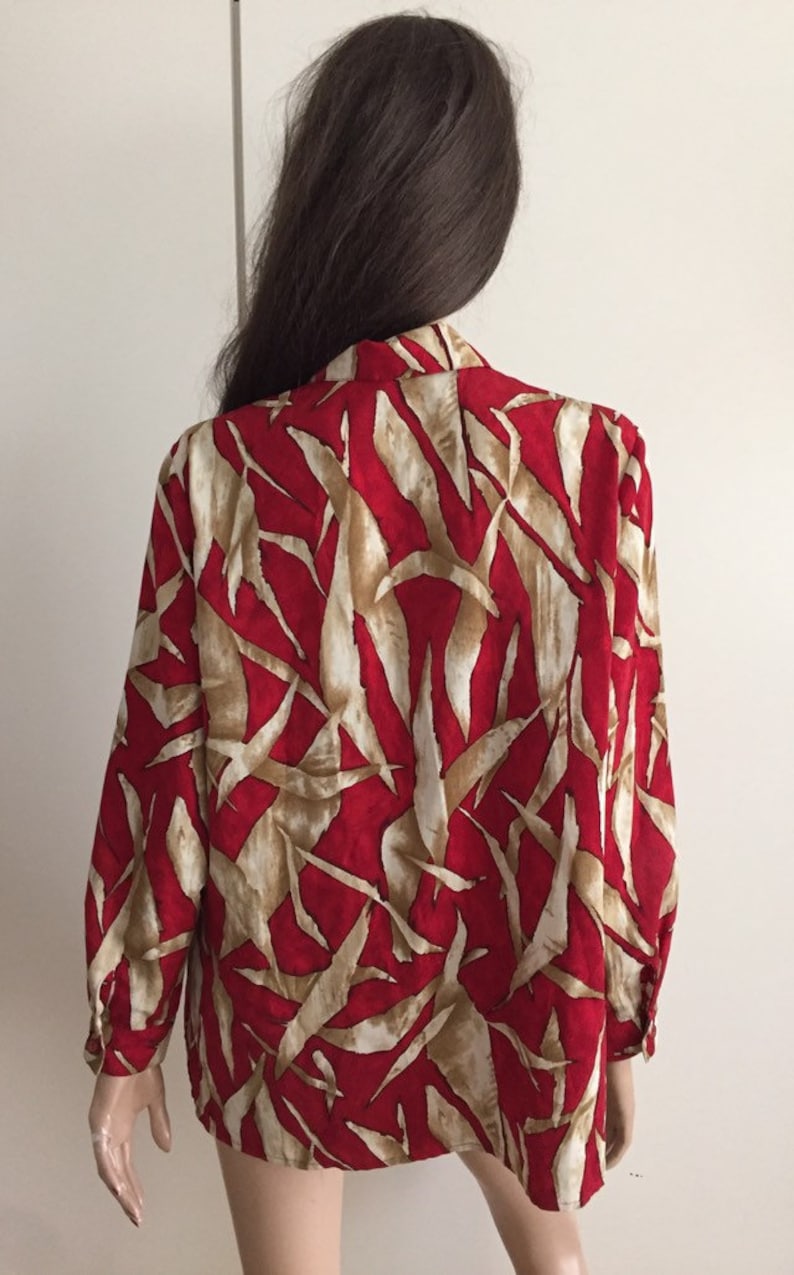 us 10 vintage Burgundybeige print blouse size 42 uk 14