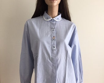 chemise chemisier vintage bleu Antonelle équitation cheval taille XL - manches longues