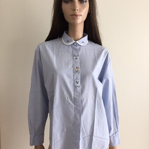 chemise chemisier vintage bleu Antonelle équitation cheval taille XL - manches longues