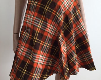 Jupe plissée trapèze vintage femme tartan écossais marron orange vert taille 34/36 - uk 6/8 - us 2/4