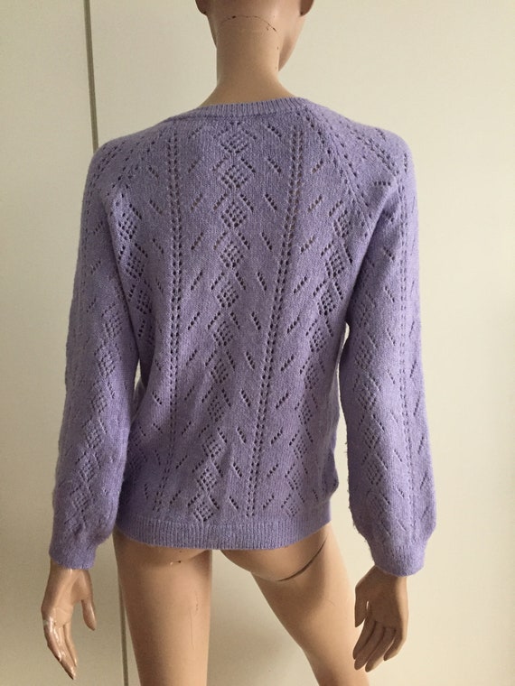 Vintage lilac purple mauve openwork cardigan vest… - image 2