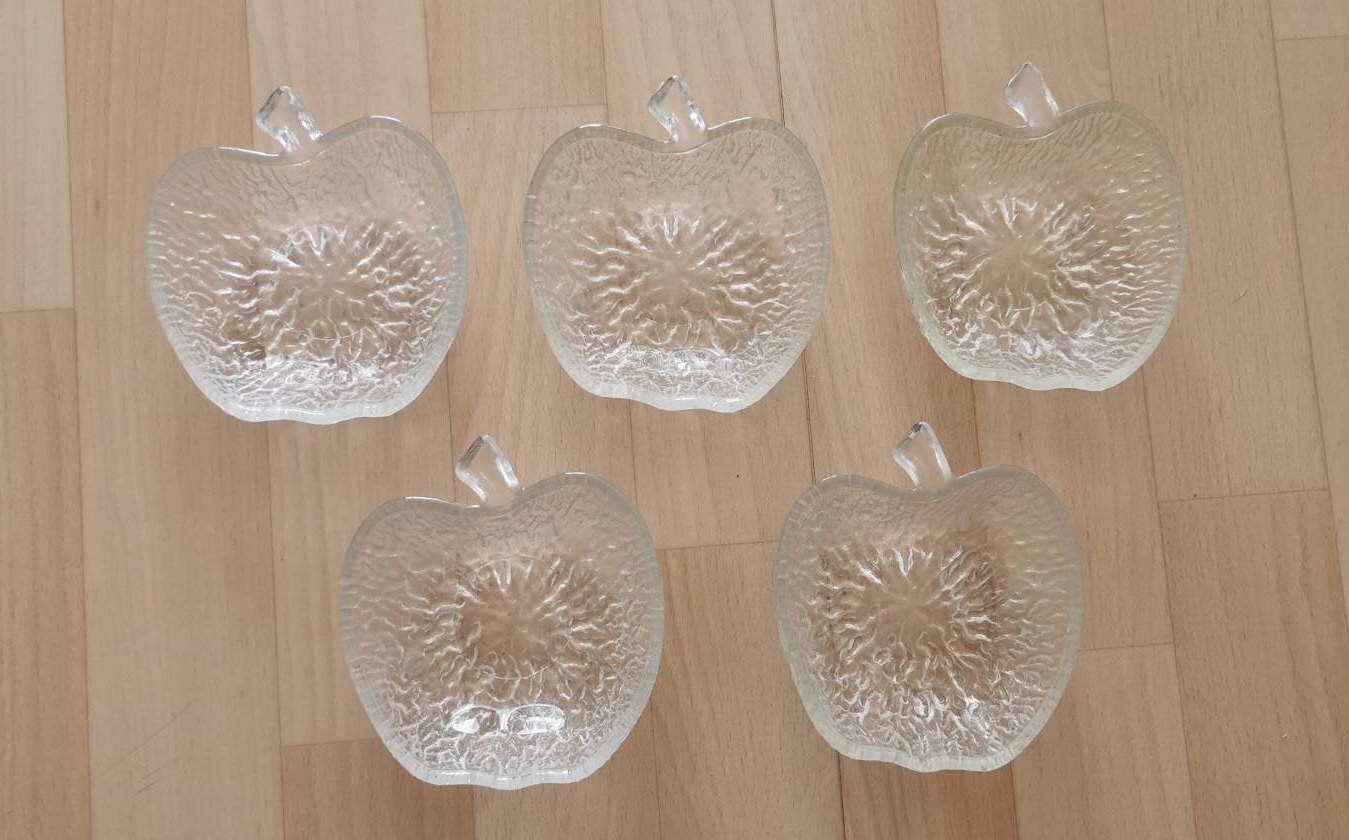 5 Bols Vintage en Verre Forme Pomme