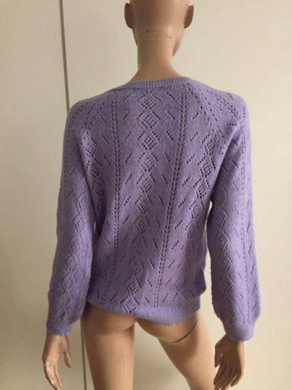 Vintage lilac purple mauve openwork cardigan vest… - image 3