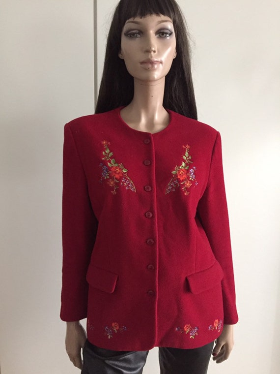 Vintage jacket KENZO red embroidery colorful flow… - image 1