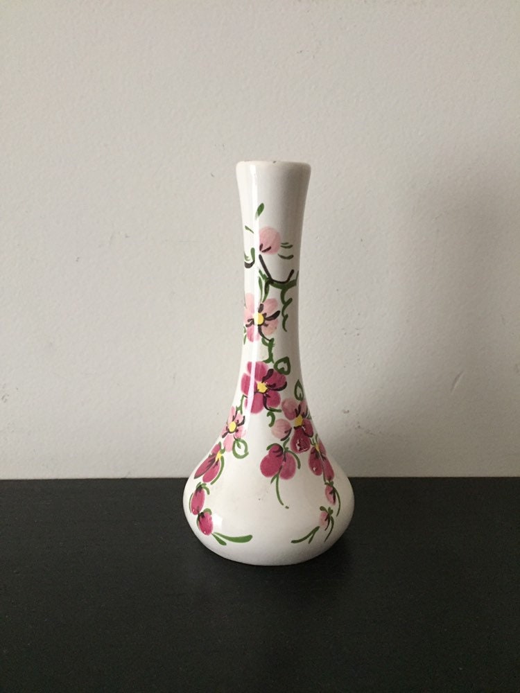 Soliflore Vase Vintage Fleuri Fait-Main Blanc Rose Jaune Vert