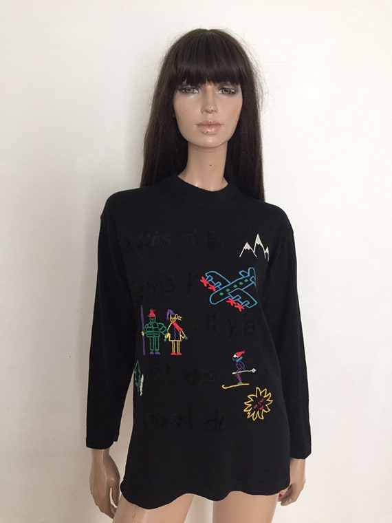 Vintage Kookai Black Long-sleeved Ski T-shirt With Colorful - Etsy