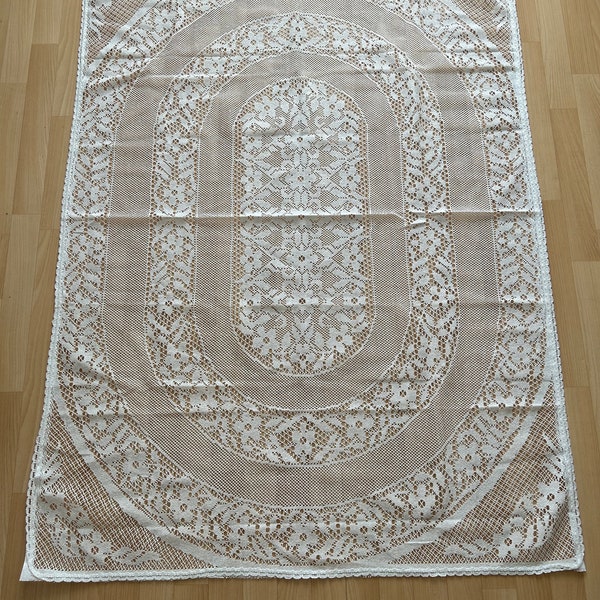 Nappe ancienne vintage crochet blanc rectangulaire 175 x 125 cm