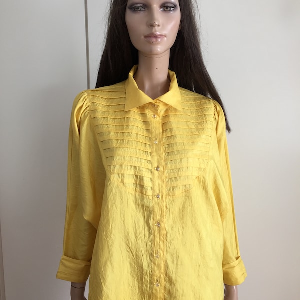 Chemisier blouse plissée vintage jaune taille 42 - uk 14 - us 10