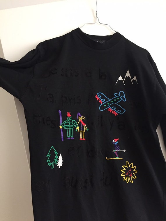 Vintage Kookai Black Long-sleeved Ski T-shirt With Colorful - Etsy