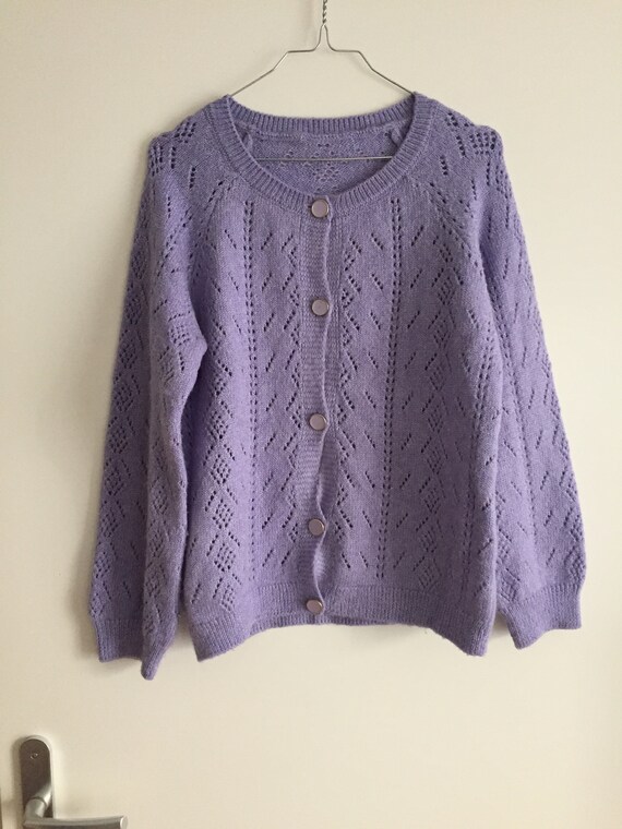 Vintage lilac purple mauve openwork cardigan vest… - image 6