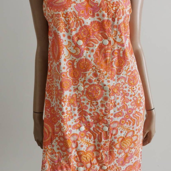 Robe vintage fleurie orange/rose/blanc bain de soleil taille M