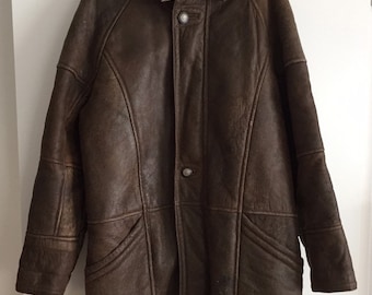Manteau vintage peau laine marron homme taille 50