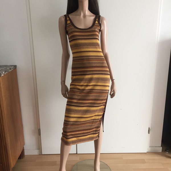 Alain Manoukian vintage long dress size 1 brown yellow stripes